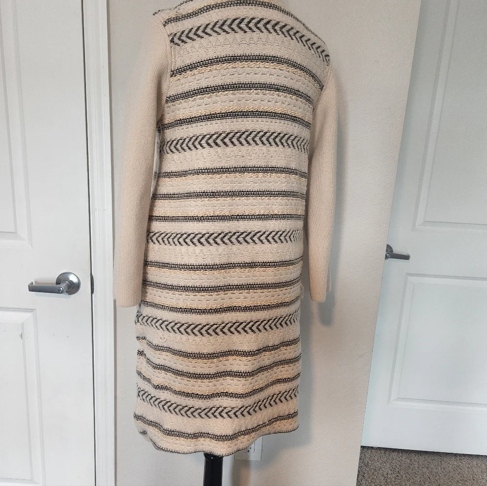 Tory Burch Cream and Black Open-Front Cardigan